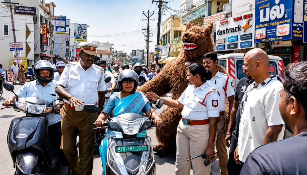 நாமக்கல்லில் ,ஹெல்மெட் அணிந்து வந்த வாகன ஓட்டிகளுக்கு பரிசு: போலீசார் வித்தியாசமான விழிப்புணர்வு.
