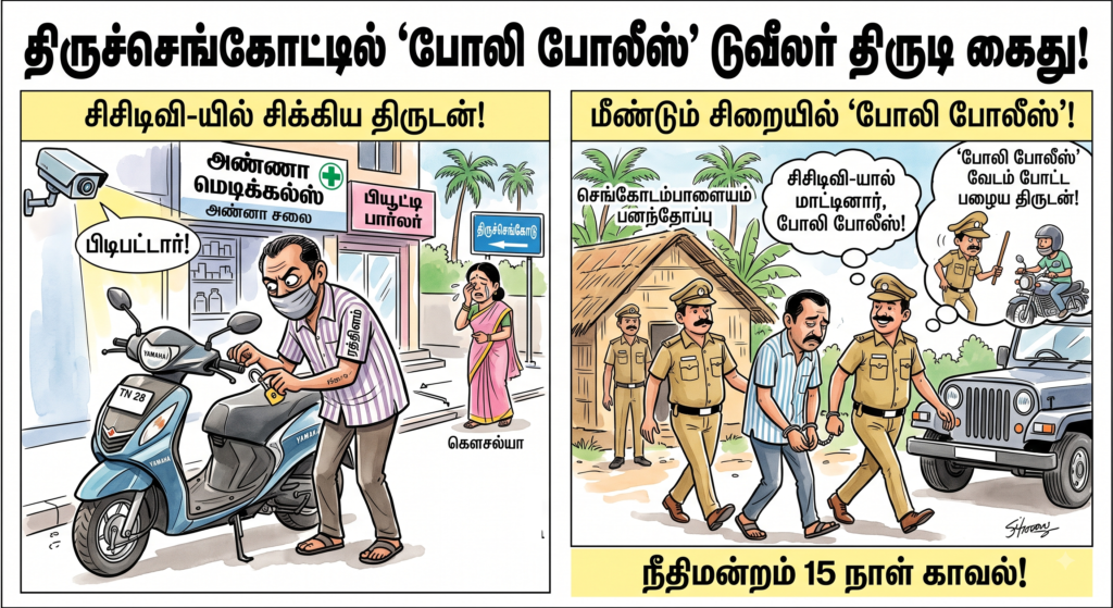 திருச்செங்கோட்டில் இருசக்கர வாகனம் திருட்டு: சிசிடிவி மூலம் சிக்கிய ‘போலி போலீஸ்’.
