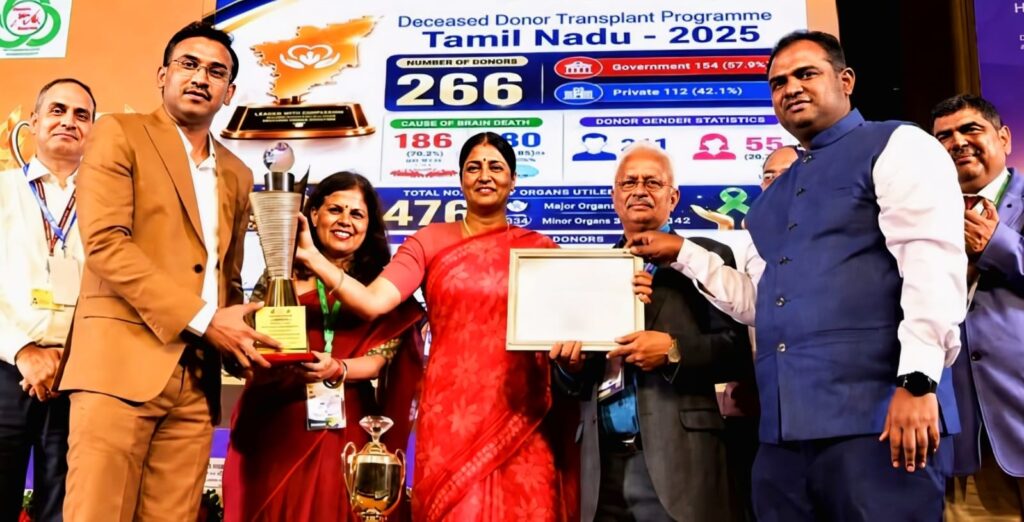 உடல் உறுப்பு தானத்தில் சிறந்த மாநிலம் தமிழ்நாடு; தேசிய விருது பெற்றார் அமைச்சர் அருண்ராஜ்