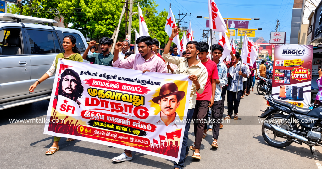 தனியார் கல்லூரி மாணவர்களின் கோரிக்கை மாநாடு – திருச்செங்கோட்டில் பேரணி